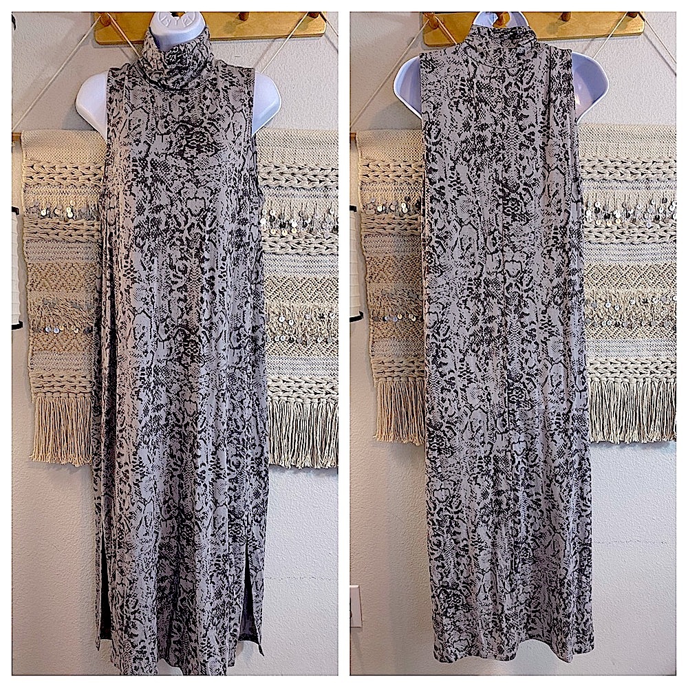 Garnet Hill Grey Snake Print Maxi Dress with Turtleneck